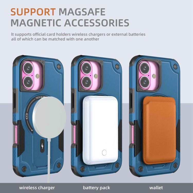 For iPhone 17 Armor Magsafe Holder PC Hybrid TPU Phone Case(Dark Blue) - iPhone 17 Cases by buy2fix | Online Shopping UK | buy2fix