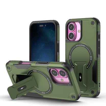 For iPhone 17 Armor Magsafe Holder PC Hybrid TPU Phone Case(Army Green) - iPhone 17 Cases by buy2fix | Online Shopping UK | buy2fix