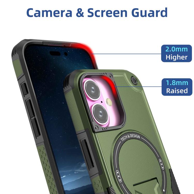 For iPhone 17 Armor Magsafe Holder PC Hybrid TPU Phone Case(Army Green) - iPhone 17 Cases by buy2fix | Online Shopping UK | buy2fix