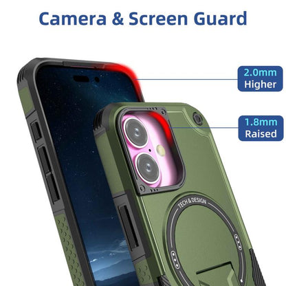 For iPhone 17 Armor Magsafe Holder PC Hybrid TPU Phone Case(Army Green) - iPhone 17 Cases by buy2fix | Online Shopping UK | buy2fix