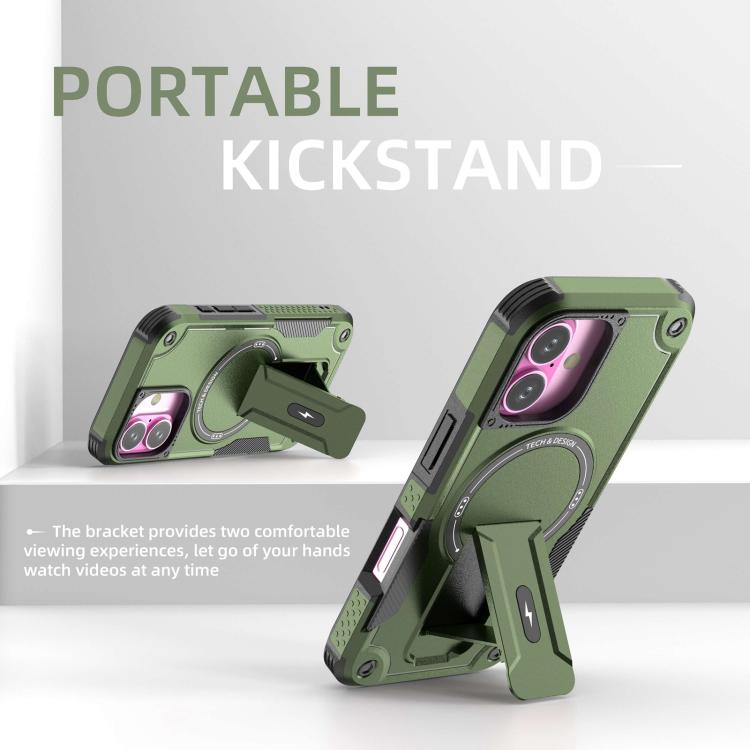 For iPhone 17 Armor Magsafe Holder PC Hybrid TPU Phone Case(Army Green) - iPhone 17 Cases by buy2fix | Online Shopping UK | buy2fix