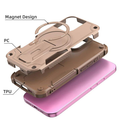 For iPhone 17 Armor Magsafe Holder PC Hybrid TPU Phone Case(Desert Gold) - iPhone 17 Cases by buy2fix | Online Shopping UK | buy2fix