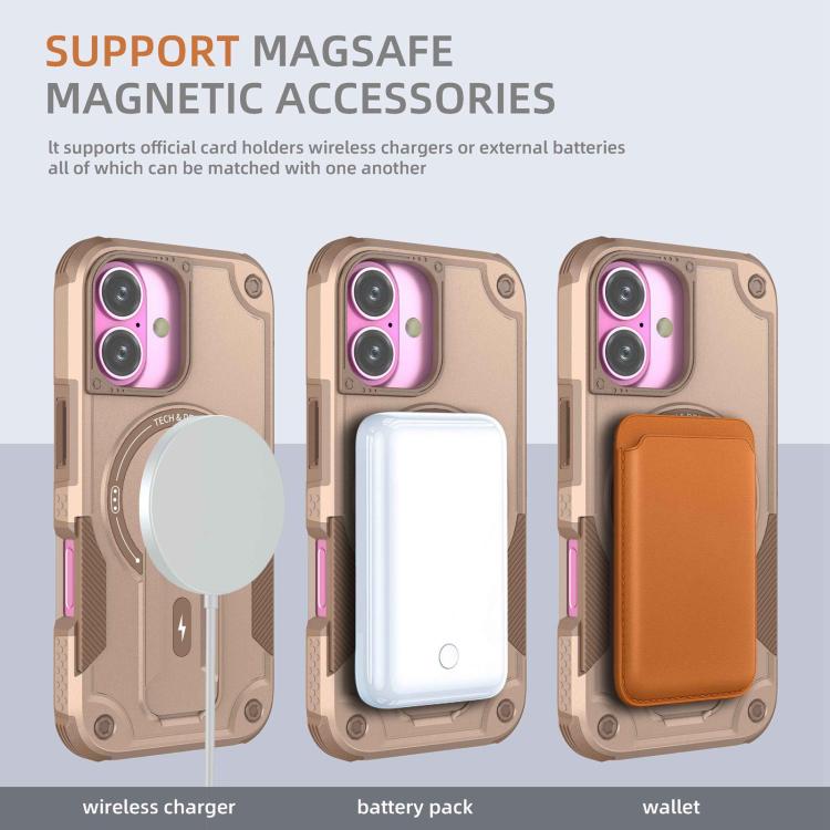For iPhone 17 Armor Magsafe Holder PC Hybrid TPU Phone Case(Desert Gold) - iPhone 17 Cases by buy2fix | Online Shopping UK | buy2fix