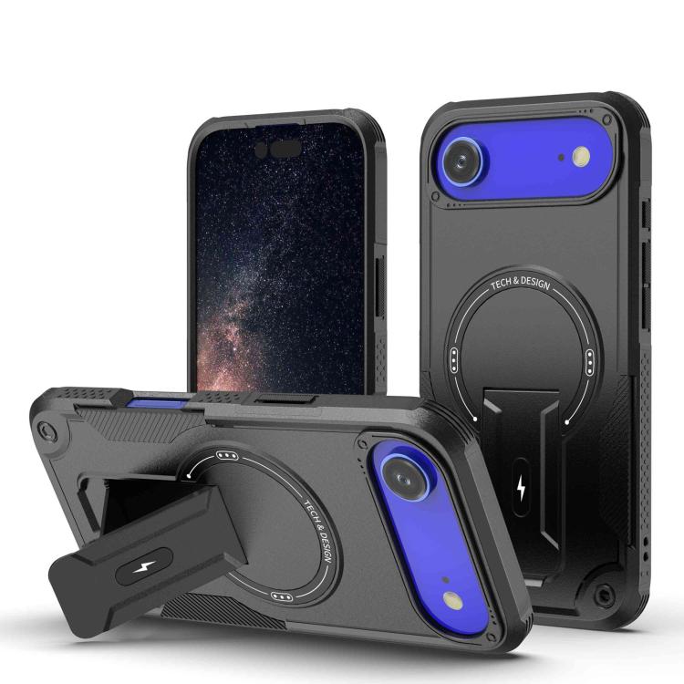 For iPhone Air Armor Magsafe Holder PC Hybrid TPU Phone Case(Black) - iPhone Air Cases by buy2fix | Online Shopping UK | buy2fix