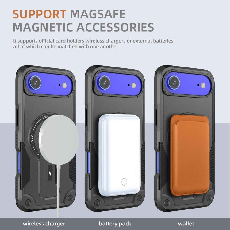 For iPhone Air Armor Magsafe Holder PC Hybrid TPU Phone Case(Black) - iPhone Air Cases by buy2fix | Online Shopping UK | buy2fix
