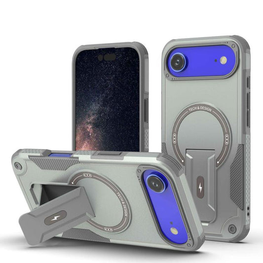 For iPhone Air Armor Magsafe Holder PC Hybrid TPU Phone Case(Grey) - iPhone Air Cases by buy2fix | Online Shopping UK | buy2fix