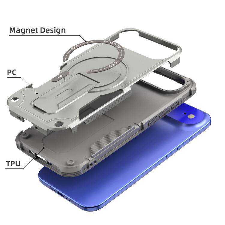 For iPhone Air Armor Magsafe Holder PC Hybrid TPU Phone Case(Grey) - iPhone Air Cases by buy2fix | Online Shopping UK | buy2fix