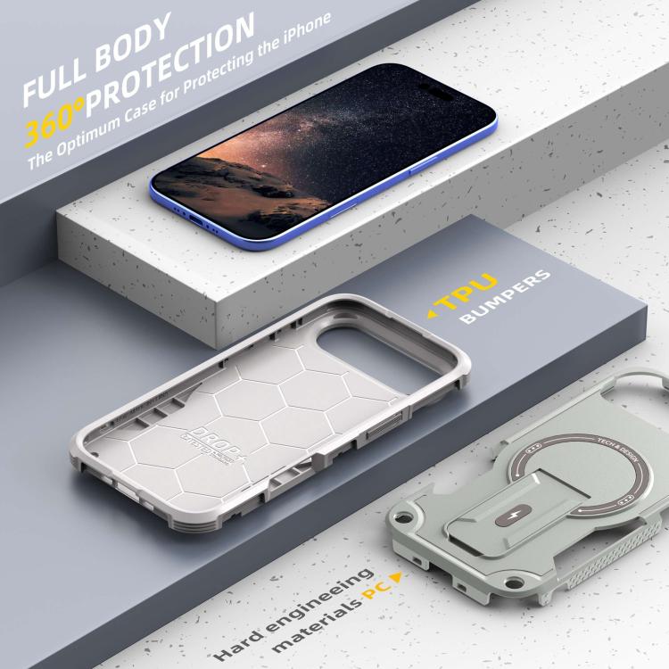 For iPhone Air Armor Magsafe Holder PC Hybrid TPU Phone Case(Grey) - iPhone Air Cases by buy2fix | Online Shopping UK | buy2fix