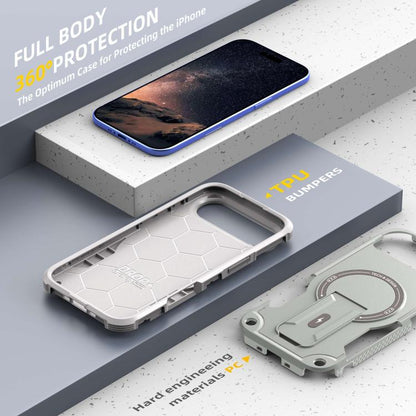 For iPhone Air Armor Magsafe Holder PC Hybrid TPU Phone Case(Grey) - iPhone Air Cases by buy2fix | Online Shopping UK | buy2fix