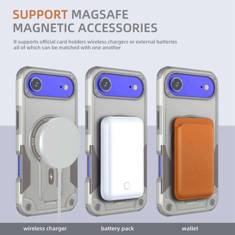 For iPhone Air Armor Magsafe Holder PC Hybrid TPU Phone Case(Grey) - iPhone Air Cases by buy2fix | Online Shopping UK | buy2fix