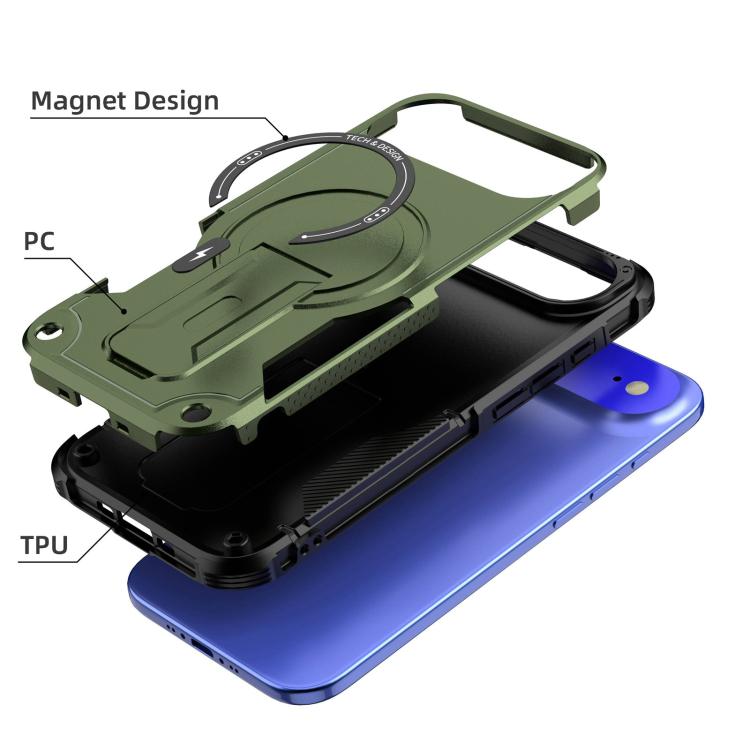For iPhone Air Armor Magsafe Holder PC Hybrid TPU Phone Case(Army Green) - iPhone Air Cases by buy2fix | Online Shopping UK | buy2fix
