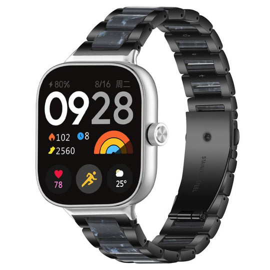 For Xiaomi Band 10 Pro/9 Pro/Redmi Watch6/5/4 xDfind Three Beads Metal Resin Watch Band(Black Blue)