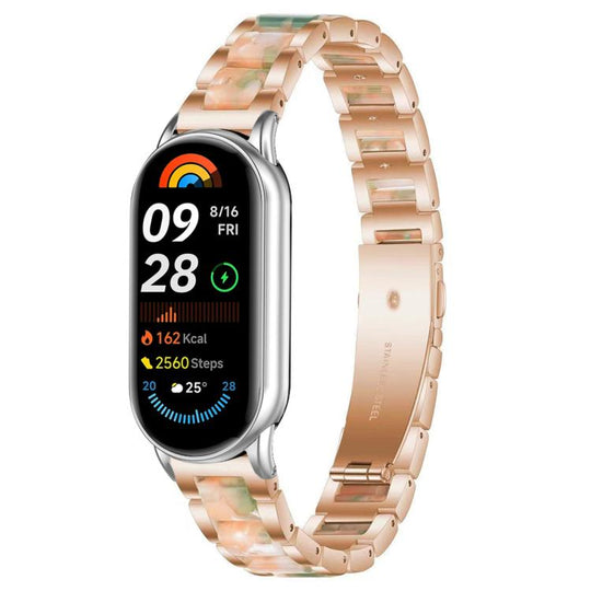 For Xiaomi Smart Band 11 / 10 / 9 / 8 xDfind Three Beads Metal Resin Watch Band(Rose Gold Green)