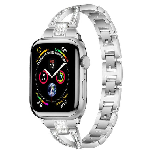 For Apple Watch 38 / 40 / 41 / S10 42mm xDfind X-Shaped Single Row Diamond Metal Watch Band(Silver)