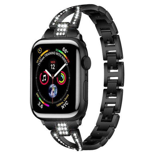 For Apple Watch 38 / 40 / 41 / S10 42mm xDfind X-Shaped Single Row Diamond Metal Watch Band(Black)