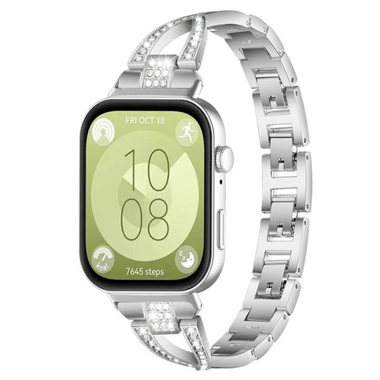 For Huawei Watch Fit4 / Fit4 Pro / Fit3 xDfind X-Shaped Single Row Diamond Metal Watch Band(Silver)