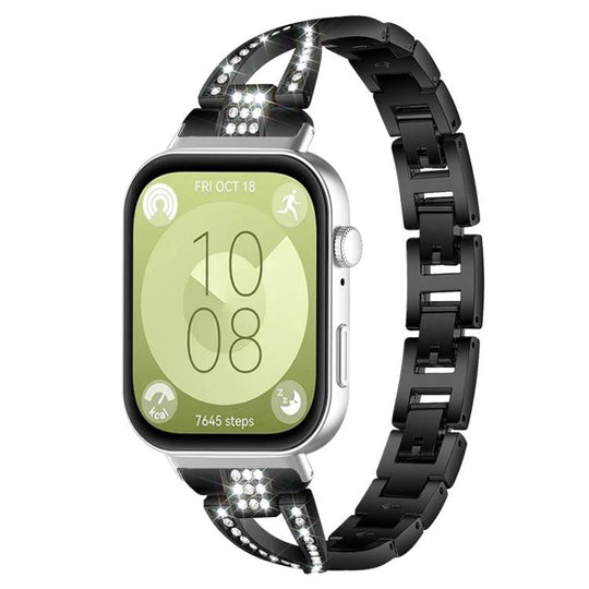 For Huawei Watch Fit4 / Fit4 Pro / Fit3 xDfind X-Shaped Single Row Diamond Metal Watch Band(Black)