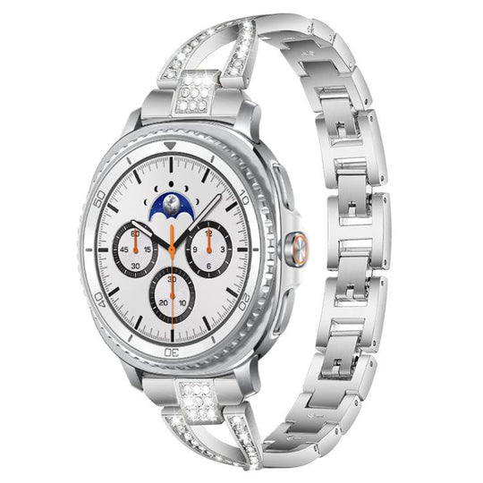For Galaxy Watch9 / 8 / 8 Classic xDfind X-Shaped Single Row Diamond Metal Watch Band(Silver)