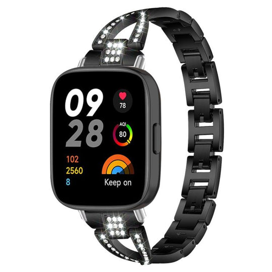 For Redmi Watch 3 xDfind X-Shaped Single Row Diamond Metal Watch Band(Black)