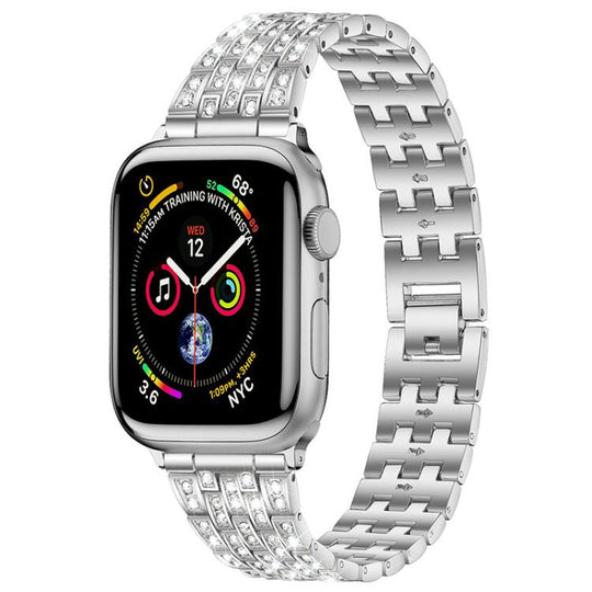 For Apple Watch 42 / 44 / 45 / 46 / 49mm xDfind Five Beads Full Diamond Metal Watch Band(Silver)