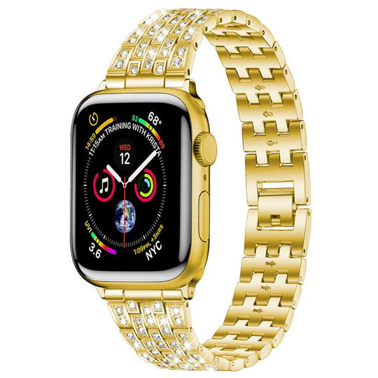 For Apple Watch 38 / 40 / 41 / S10 42mm xDfind Five Beads Full Diamond Metal Watch Band(Gold)