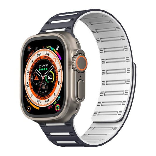 For Apple Watch 46mm / 49mm / 45mm / 44mm Cylinder Magnetic Two-color Loop Silicone Watch Band(Black White) - Watch Bands by buy2fix | Online Shopping UK | buy2fix