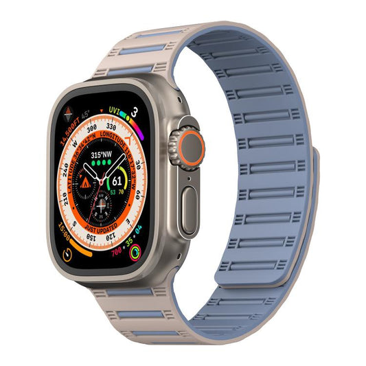 For Apple Watch 46mm / 49mm / 45mm / 44mm Cylinder Magnetic Two-color Loop Silicone Watch Band(Antique White Mist Blue) - Watch Bands by buy2fix | Online Shopping UK | buy2fix