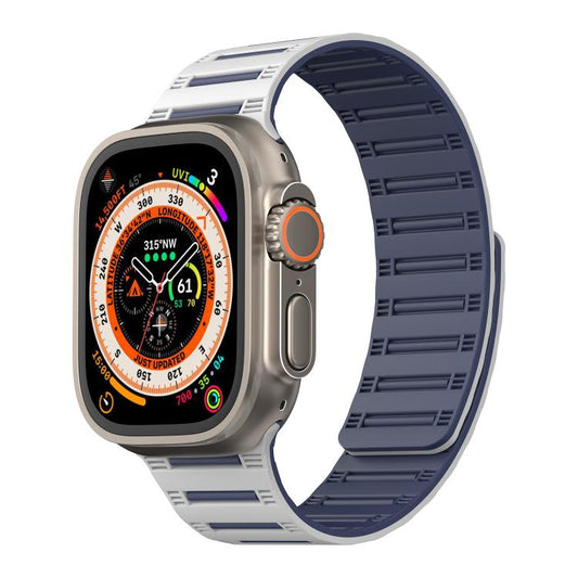 For Apple Watch 46mm / 49mm / 45mm / 44mm Cylinder Magnetic Two-color Loop Silicone Watch Band(White Midnight Blue) - Watch Bands by buy2fix | Online Shopping UK | buy2fix