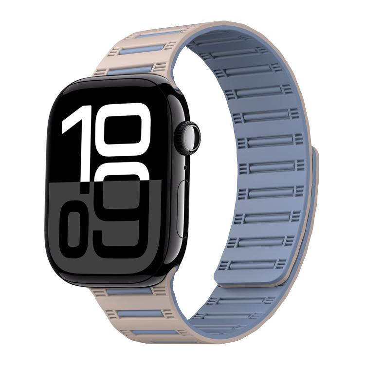 For Apple Watch 42mm / 41mm / 40mm / 38mm Cylinder Magnetic Two-color Loop Silicone Watch Band(Antique White Mist Blue) - Watch Bands by buy2fix | Online Shopping UK | buy2fix