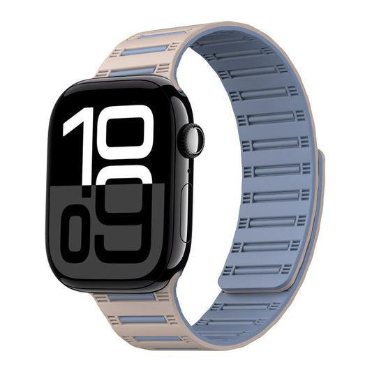 For Apple Watch 42mm / 41mm / 40mm / 38mm Cylinder Magnetic Two-color Loop Silicone Watch Band(Antique White Mist Blue) - Watch Bands by buy2fix | Online Shopping UK | buy2fix