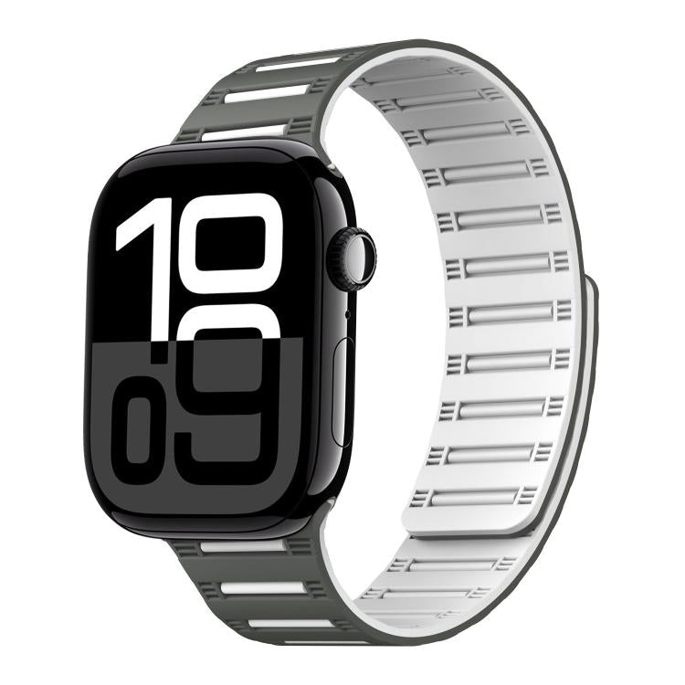 For Apple Watch 42mm / 41mm / 40mm / 38mm Cylinder Magnetic Two-color Loop Silicone Watch Band(Dark Green White) - Watch Bands by buy2fix | Online Shopping UK | buy2fix