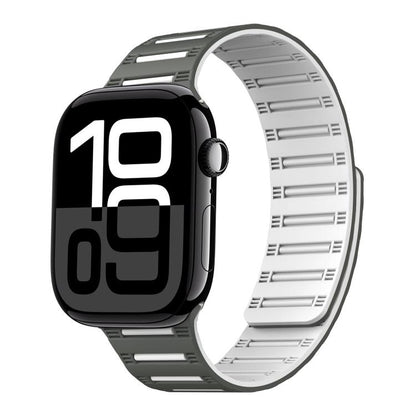 For Apple Watch 42mm / 41mm / 40mm / 38mm Cylinder Magnetic Two-color Loop Silicone Watch Band(Dark Green White) - Watch Bands by buy2fix | Online Shopping UK | buy2fix