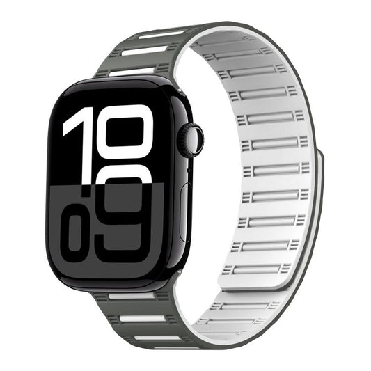 For Apple Watch 42mm / 41mm / 40mm / 38mm Cylinder Magnetic Two-color Loop Silicone Watch Band(Dark Green White) - Watch Bands by buy2fix | Online Shopping UK | buy2fix