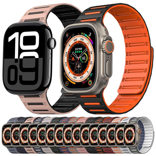 For Apple Watch 42mm / 41mm / 40mm / 38mm Cylinder Magnetic Two-color Loop Silicone Watch Band(Oxford Pink Rose Grey) - Watch Bands by buy2fix | Online Shopping UK | buy2fix