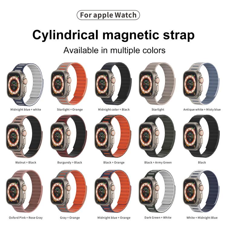 For Apple Watch 42mm / 41mm / 40mm / 38mm Cylinder Magnetic Two-color Loop Silicone Watch Band(Dark Green White) - Watch Bands by buy2fix | Online Shopping UK | buy2fix