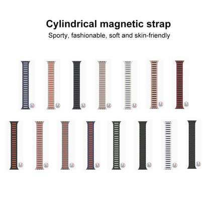 For Apple Watch 42mm / 41mm / 40mm / 38mm Cylinder Magnetic Two-color Loop Silicone Watch Band(Black) - Watch Bands by buy2fix | Online Shopping UK | buy2fix