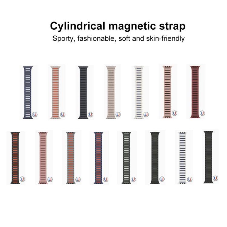 For Apple Watch 42mm / 41mm / 40mm / 38mm Cylinder Magnetic Two-color Loop Silicone Watch Band(Dark Green White) - Watch Bands by buy2fix | Online Shopping UK | buy2fix