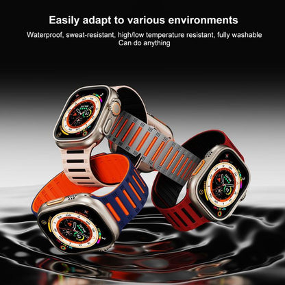 For Apple Watch 46mm / 49mm / 45mm / 44mm Cylinder Magnetic Two-color Loop Silicone Watch Band(Midnight Blue Orange) - Watch Bands by buy2fix | Online Shopping UK | buy2fix