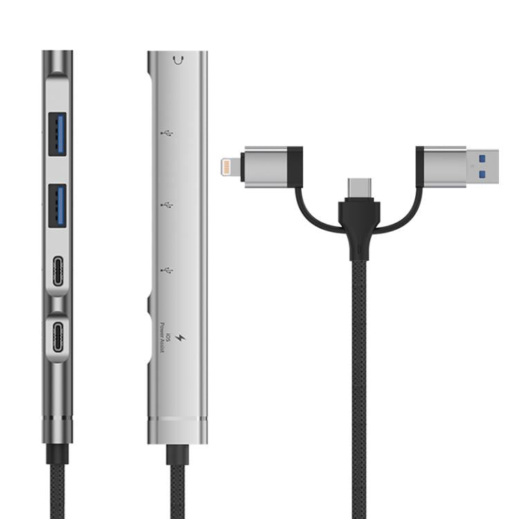 USB / Type-C / 8 Pin to PD, 2 x USB, 2 x Type-C HUB Adapter 5 in 1 Docking Station(Grey) - USB 3.0 HUB by buy2fix | Online Shopping UK | buy2fix