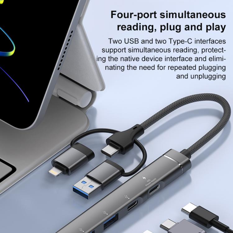 USB / Type-C / 8 Pin to PD, 2 x USB, 2 x Type-C HUB Adapter 5 in 1 Docking Station(Silver) - USB 3.0 HUB by buy2fix | Online Shopping UK | buy2fix