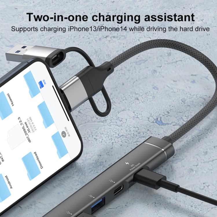 USB / Type-C / 8 Pin to PD, 2 x USB, 2 x Type-C HUB Adapter 5 in 1 Docking Station(Silver) - USB 3.0 HUB by buy2fix | Online Shopping UK | buy2fix