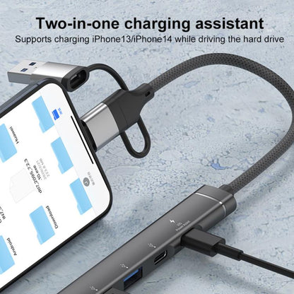 USB / Type-C / 8 Pin to PD, 2 x USB, 2 x Type-C HUB Adapter 5 in 1 Docking Station(Silver) - USB 3.0 HUB by buy2fix | Online Shopping UK | buy2fix