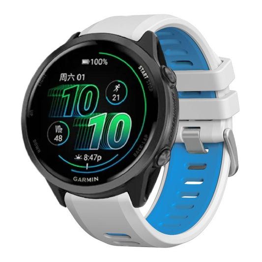 For Garmin Forerunner 970 Two Color Steel Buckle Silicone Watch Band(White Blue) - Watch Bands by buy2fix | Online Shopping UK | buy2fix