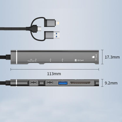 USB / Type-C / 8 Pin to TF / SD Card Reader, USB, Type-C HUB Adapter 5 in 1 Docking Station(Grey) - USB 3.0 HUB by buy2fix | Online Shopping UK | buy2fix