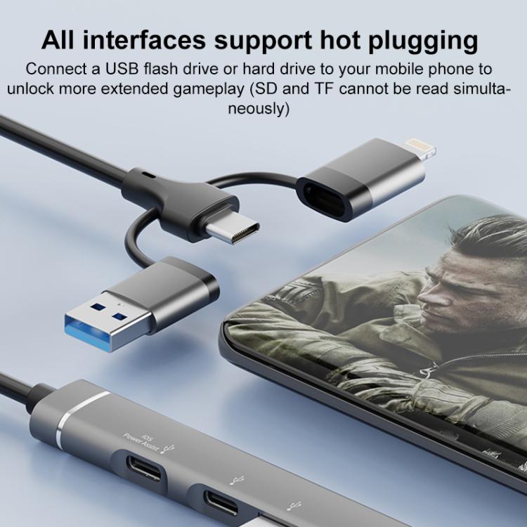 USB / Type-C / 8 Pin to TF / SD Card Reader, USB, Type-C HUB Adapter 5 in 1 Docking Station(Silver) - USB 3.0 HUB by buy2fix | Online Shopping UK | buy2fix