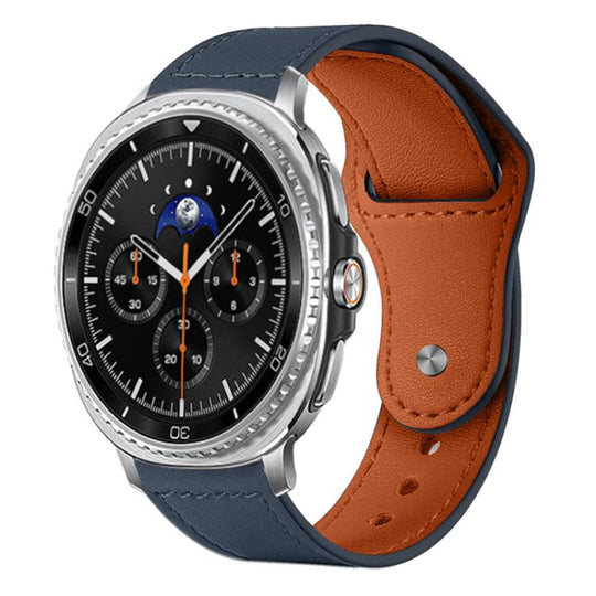 For Galaxy Watch9 / 8 / 8 Classic xDfind Rivet Buckle Genuine Leather Watch Band(Dark Blue)