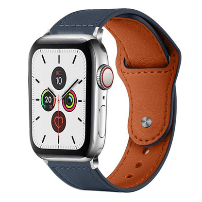 For Apple Watch 38 / 40 / 41 / S10 42mm xDfind Rivet Buckle Genuine Leather Watch Band(Dark Blue) - Watch Bands by xDfind | Online Shopping UK | buy2fix
