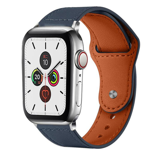 For Apple Watch 38 / 40 / 41 / S10 42mm xDfind Rivet Buckle Genuine Leather Watch Band(Dark Blue) - Watch Bands by xDfind | Online Shopping UK | buy2fix
