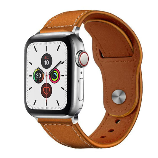 For Apple Watch 38 / 40 / 41 / S10 42mm xDfind Rivet Buckle Genuine Leather Watch Band(Brown White Thread) - Watch Bands by xDfind | Online Shopping UK | buy2fix