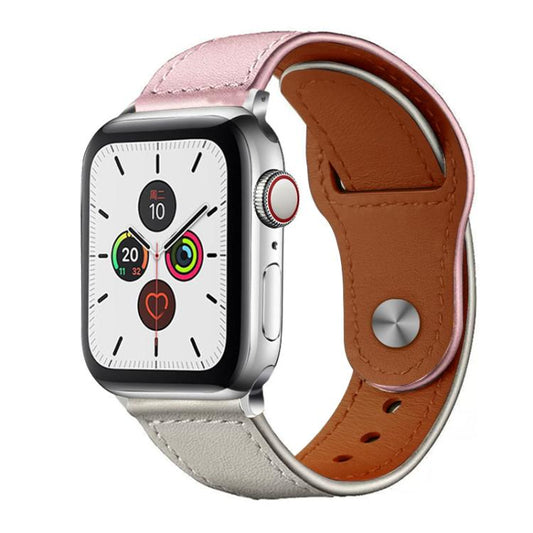 For Apple Watch 38 / 40 / 41 / S10 42mm xDfind Rivet Buckle Genuine Leather Watch Band(Pink White) - Watch Bands by xDfind | Online Shopping UK | buy2fix